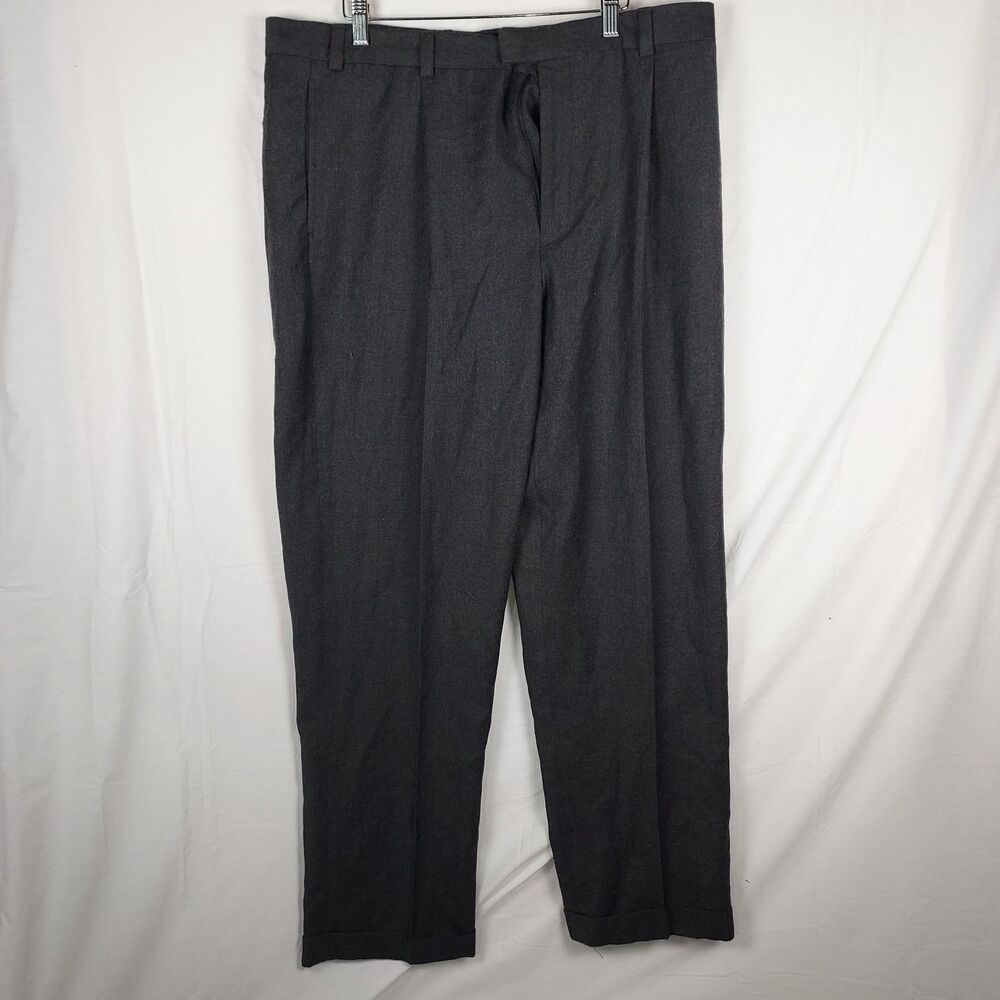 Eddie Bauer Wool Dress Pants Mens 38x32 Gray Formal Trousers Classic Fit